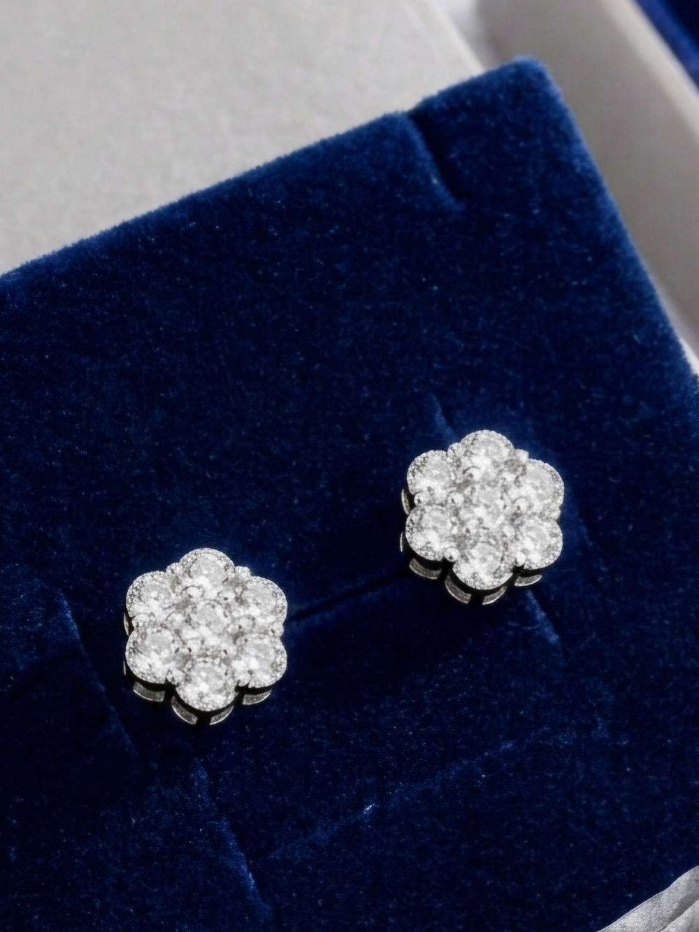 Moissanite Sparkling White Floral Cluster Earrings